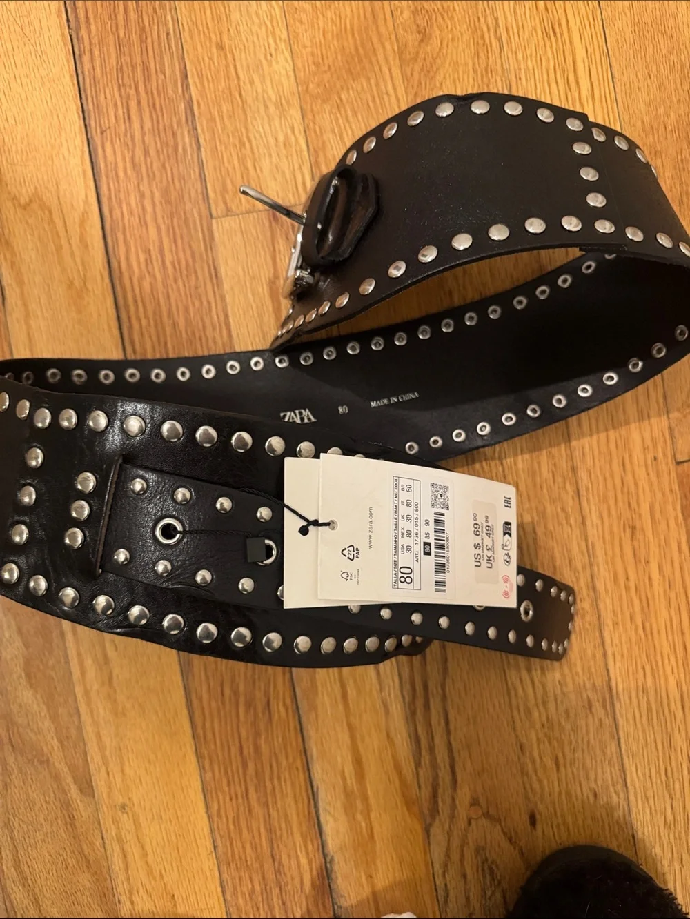 Zara Black Leather Studded Waist Belt
